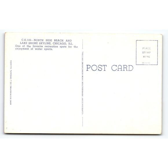 Vintage Chicago North Side Beach Lake Shore Skyline Lithograph Postcard - Picture 2 of 2